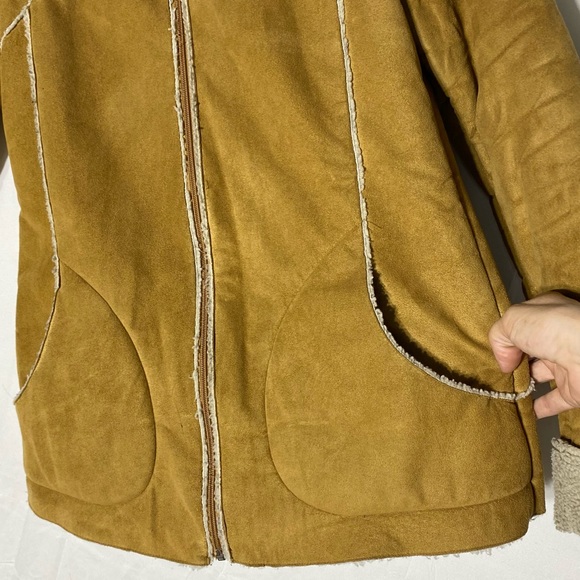 Vintage OP Ocean Pacific Tan Faux Suede Coat With Hood S - Picture 8 of 16